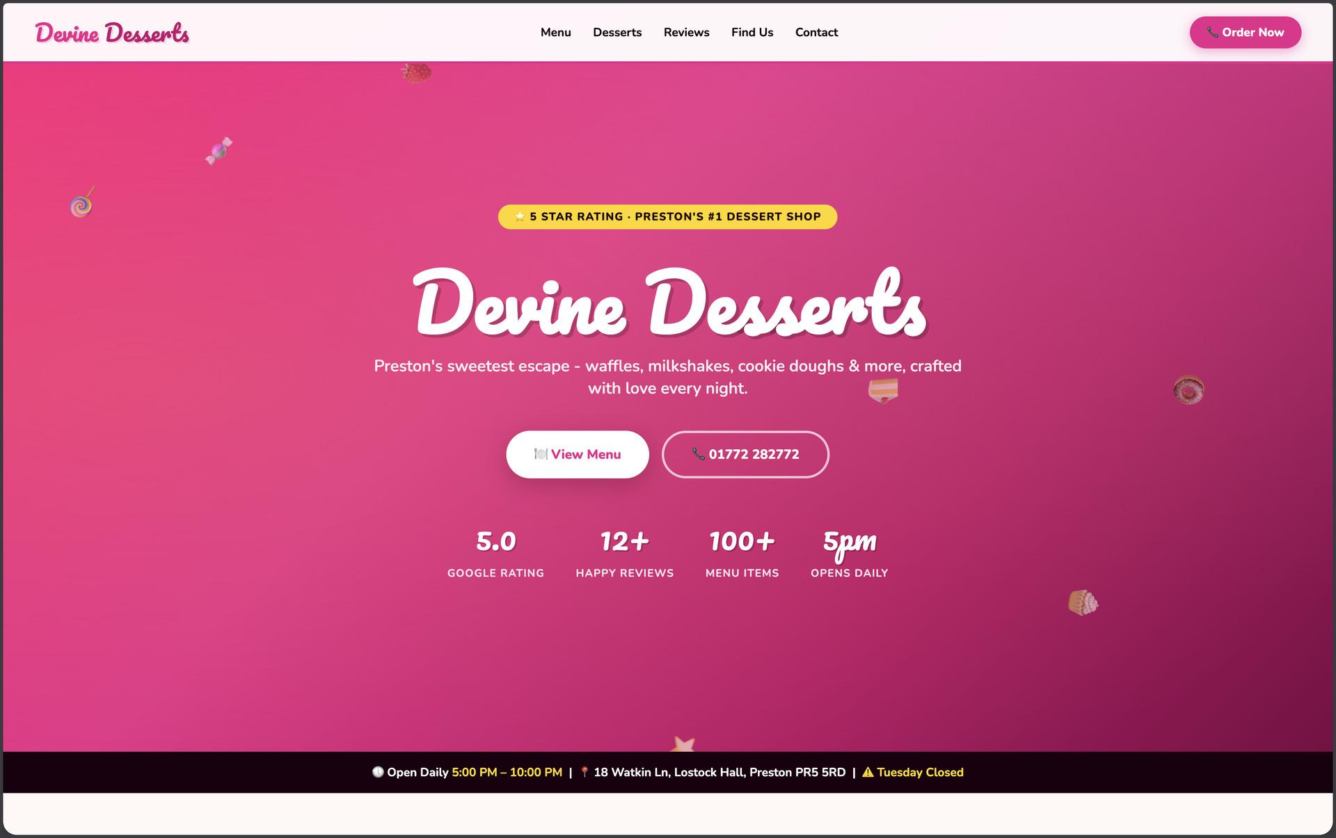Devine Desserts website